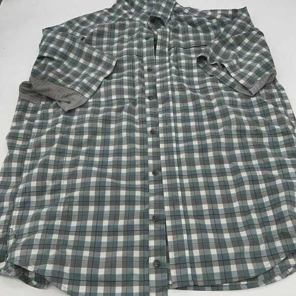 REI Button Up Shirt Mens Large Blue Check Short Sleeve - Picture 1 of 4